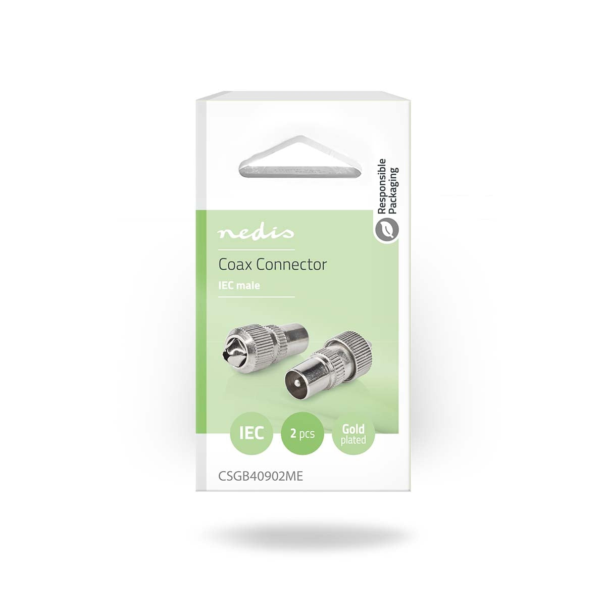 IEC (Coax) Connector | Straight | Male | Nickel Plated | 75 Ohm | Screw | Cable input diameter: 7.0 mm | Metal | Silver | 2 pcs | Box