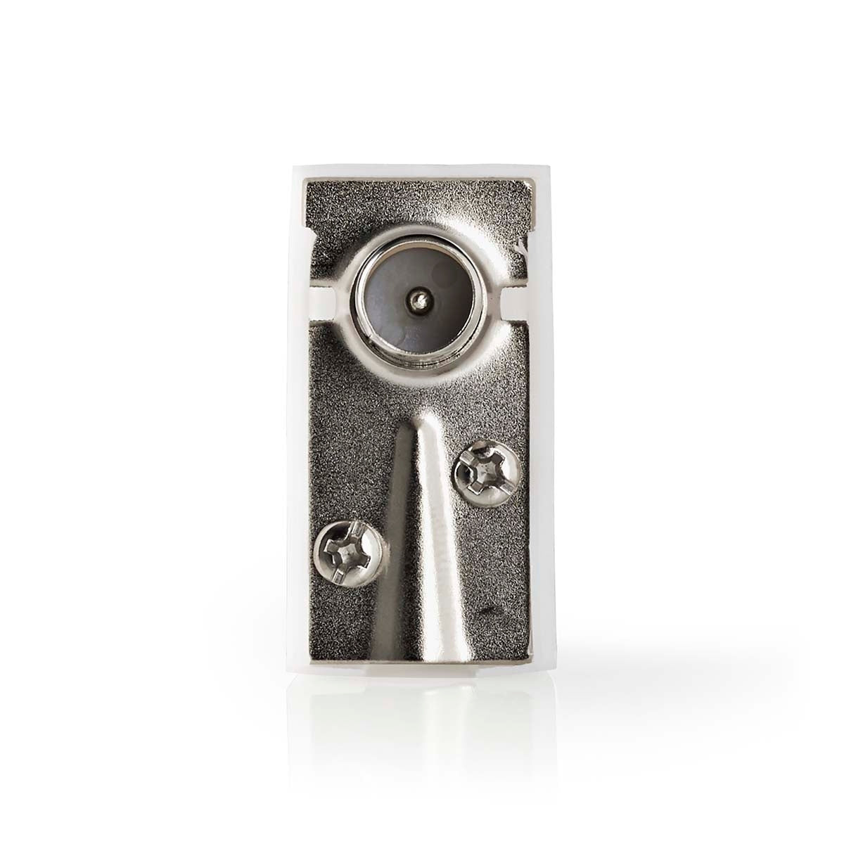 IEC (coax) | Angled | Male / Female | Nickel Plated | 75 Ohm | Screw | Cable input diameter: 7.0 mm | Metal / PVC | White | 2 pcs. | Box