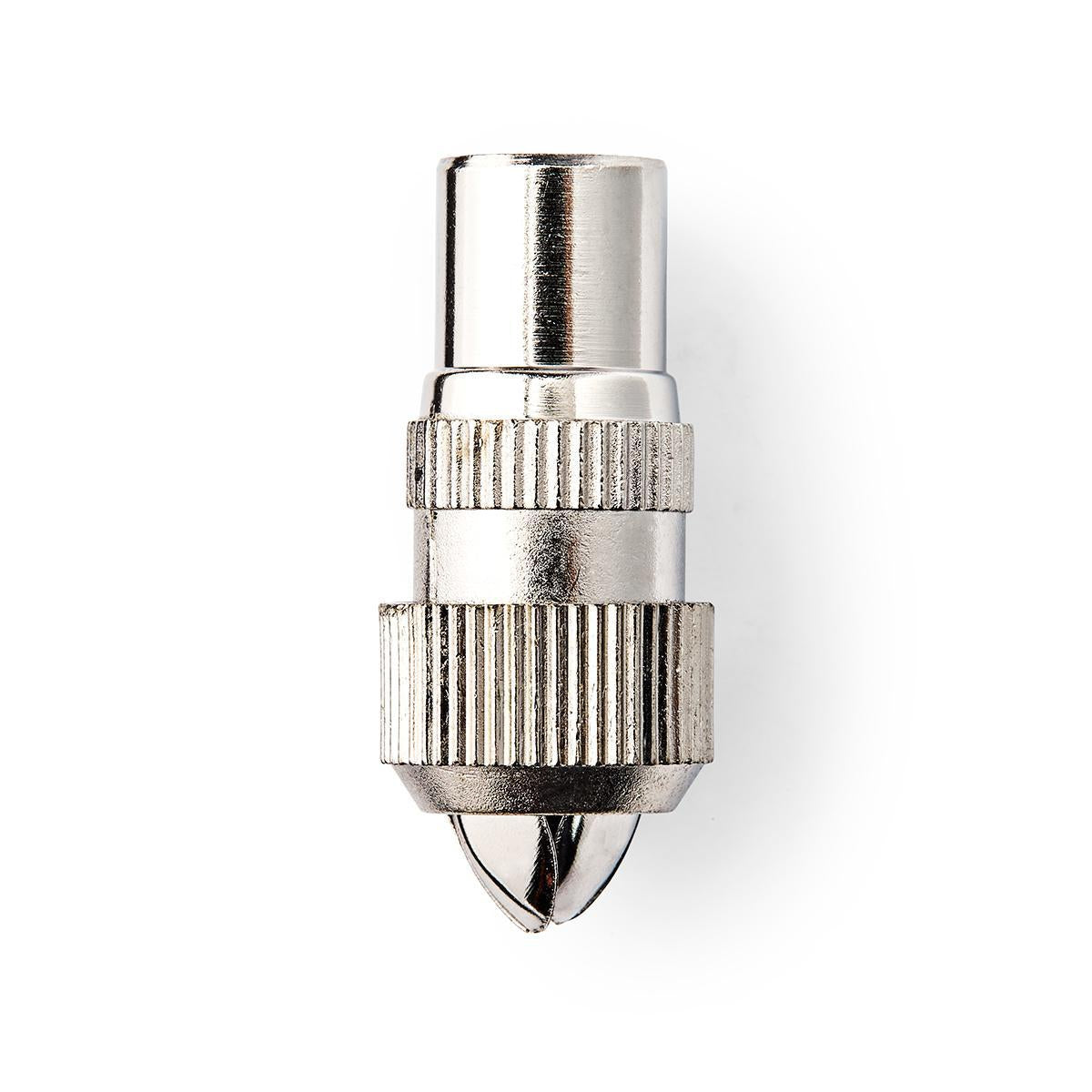 IEC (coax) | Straight | Female | Nickel Plated | 75 Ohm | Screw | Cable input diameter: 7.0 mm | Metal | Silver | 2 pcs. | Envelope