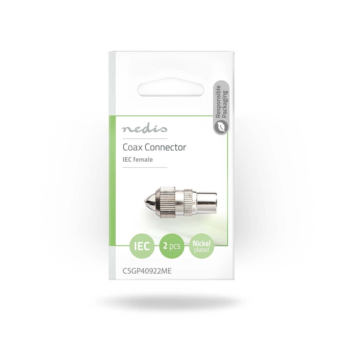 IEC (coax) | Straight | Female | Nickel Plated | 75 Ohm | Screw | Cable input diameter: 7.0 mm | Metal | Silver | 2 pcs. | Envelope