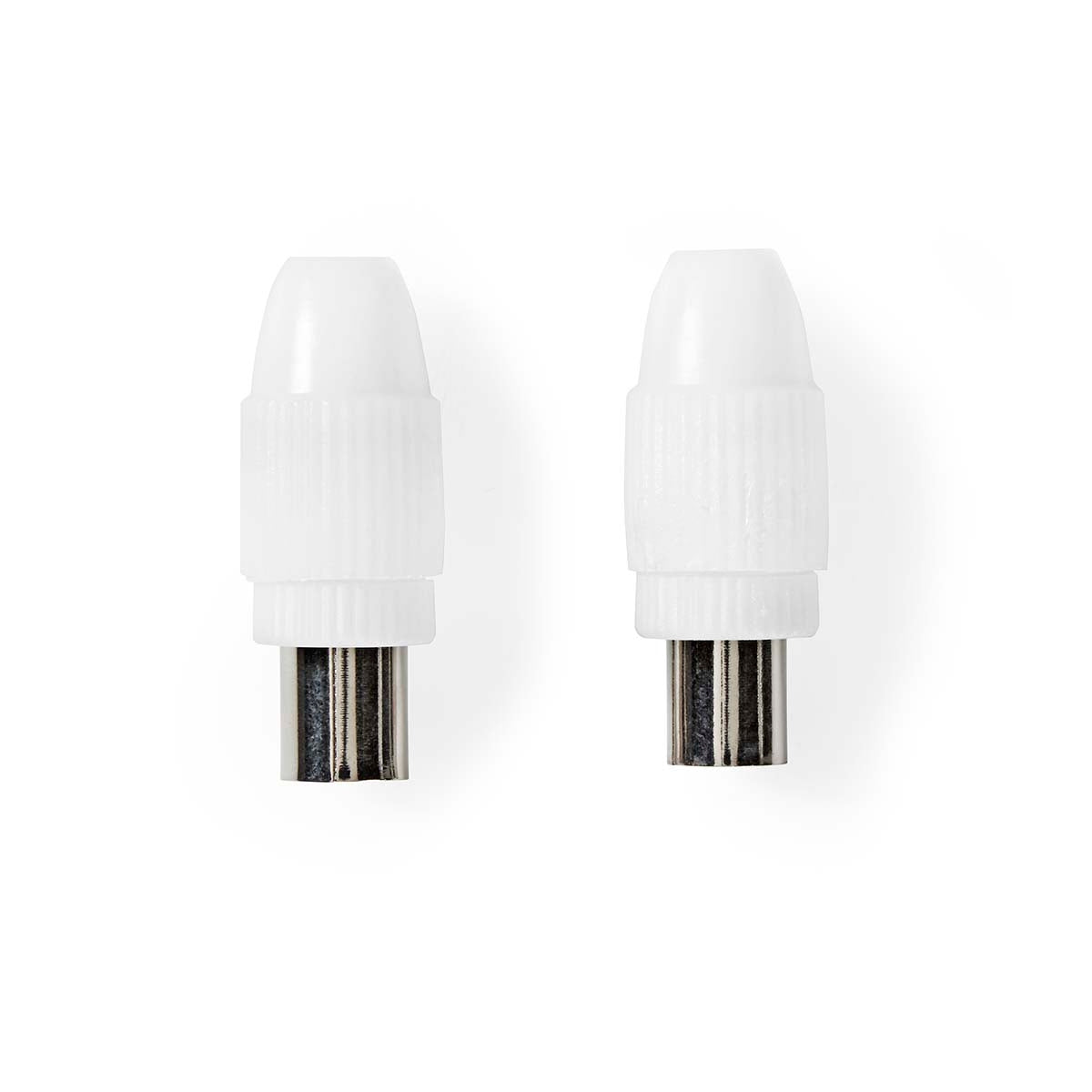 IEC (coax) | Straight | Male / Female | Nickel Plated | 75 Ohm | Screw | Cable input diameter: 7.0 mm | Metal / PVC | White | 2 pcs. | Box