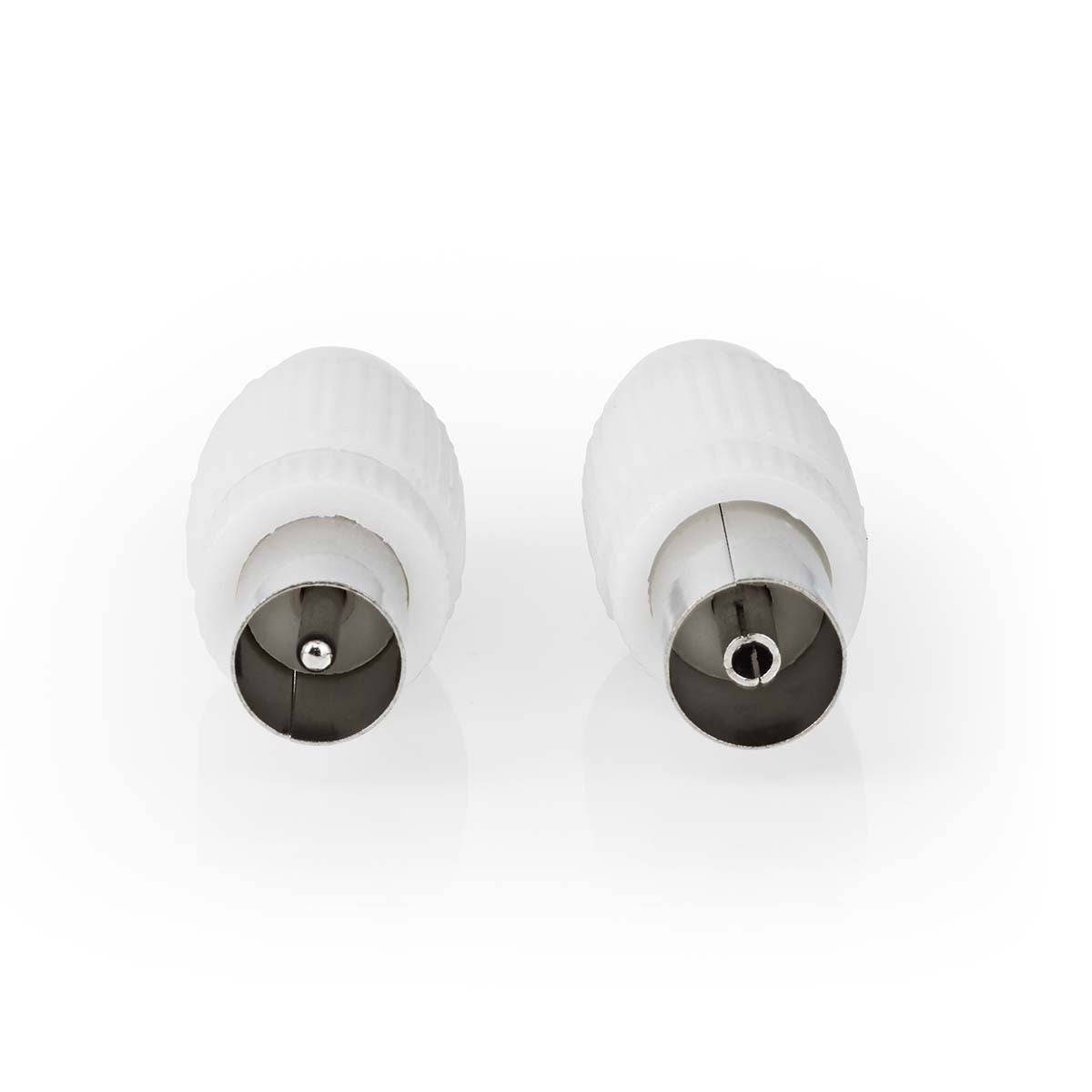 IEC (coax) | Straight | Male / Female | Nickel Plated | 75 Ohm | Screw | Cable input diameter: 7.0 mm | Metal / PVC | White | 2 pcs. | Box