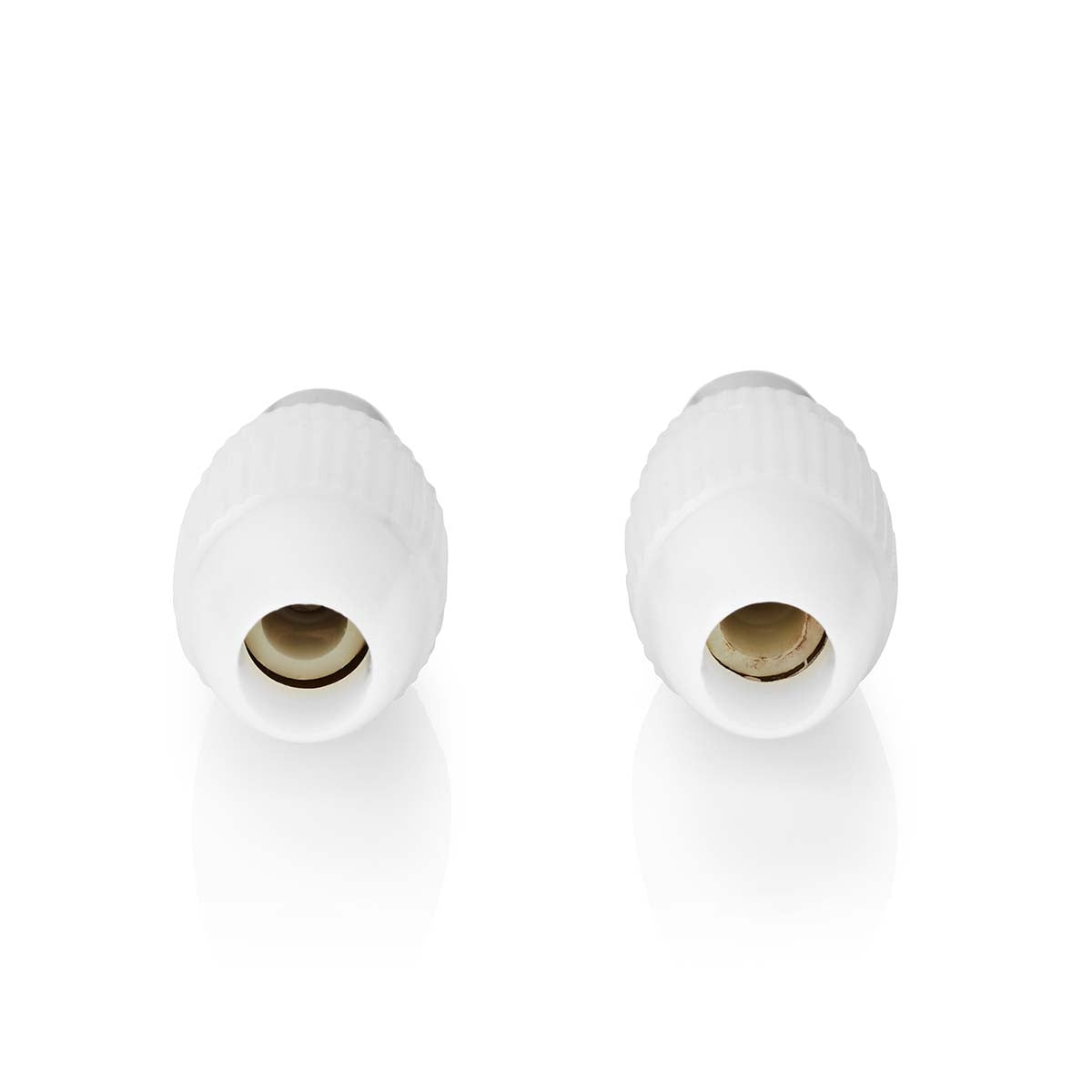 IEC (coax) | Straight | Male / Female | Nickel Plated | 75 Ohm | Screw | Cable input diameter: 7.0 mm | Metal / PVC | White | 2 pcs. | Box