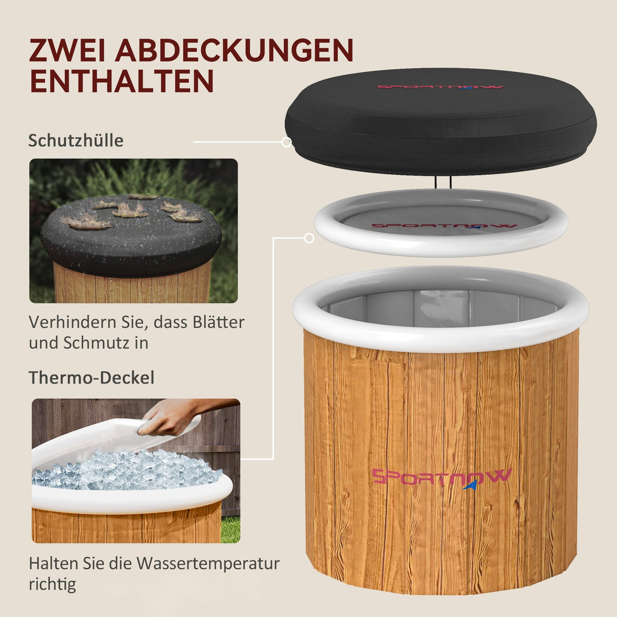 Ice Bath Ice Bathtub, 300 Liter Inflatable Ice Barrel with Cover, Carry Bag, Air Pump, for Athletes & Beginners Brown