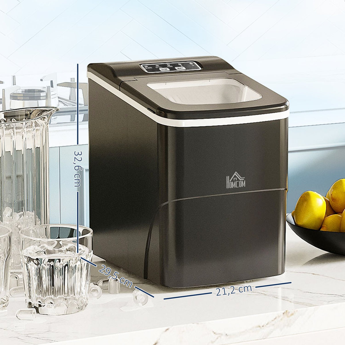 Ice Cube Machine 12Kg/24H, 2L, Led Display, Self-Cleaning, Black, 21.2X29.5X32.6Cm