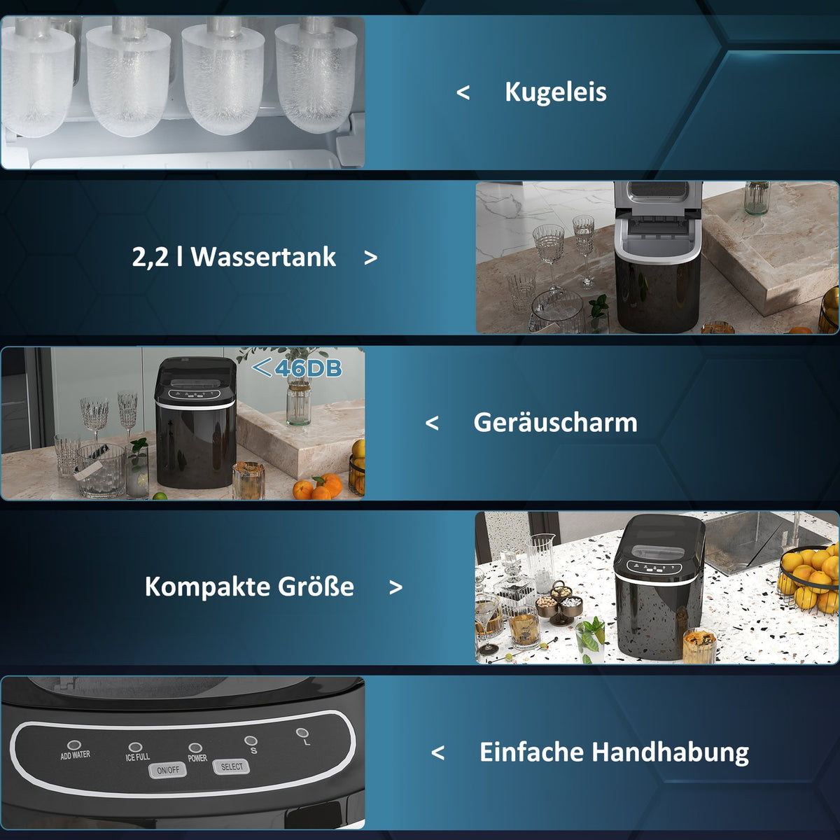 Ice Cube Machine, 1.3 L With 2.2 L Water Tank, 12 Kg/24H Ice Maker With Scoop And Basket, 2 Selectable Ice Cube Sizes, Self-Cleaning