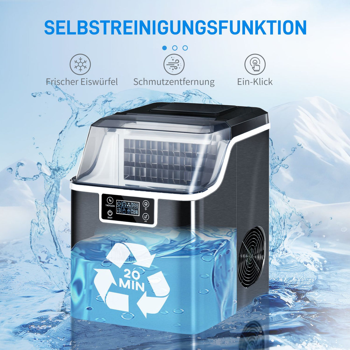 Ice Cube Machine 20 Kg/24H 2.3 L Ice Cube Maker With 3.2 L Water Tank Display Ice Cube Maker Machine - Self-Cleaning Black