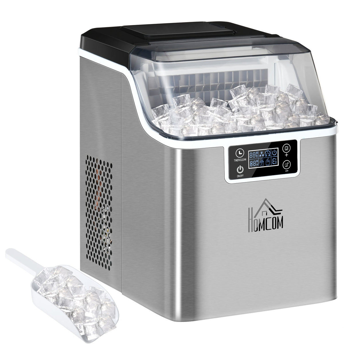 Ice Cube Machine 20 Kg/24H 2.3 L Ice Cube Maker With 3.2 L Water Tank Ice Cube Maker Self-Cleaning Stainless Steel Silver 25.2 X 36 X 37.1 Cm