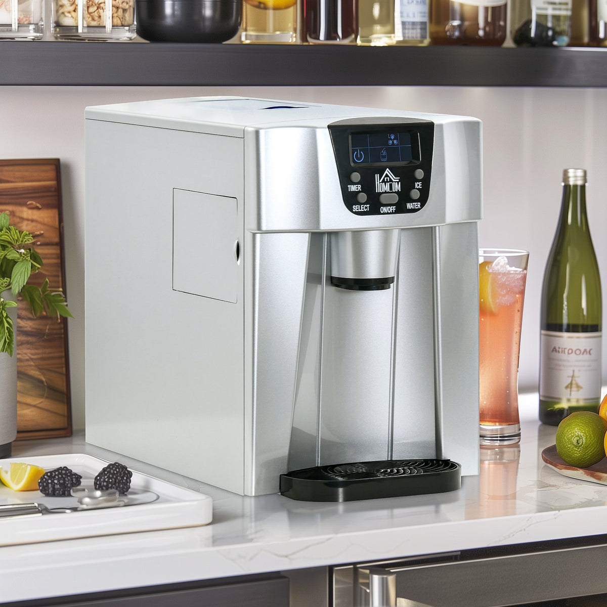 Ice Cube Machine Ice Cube Maker 9 Cubes Ready In 6-10 Minutes, 12 Kg/24 H, Water Station With 3L Water Tank For Kitchen, Silver