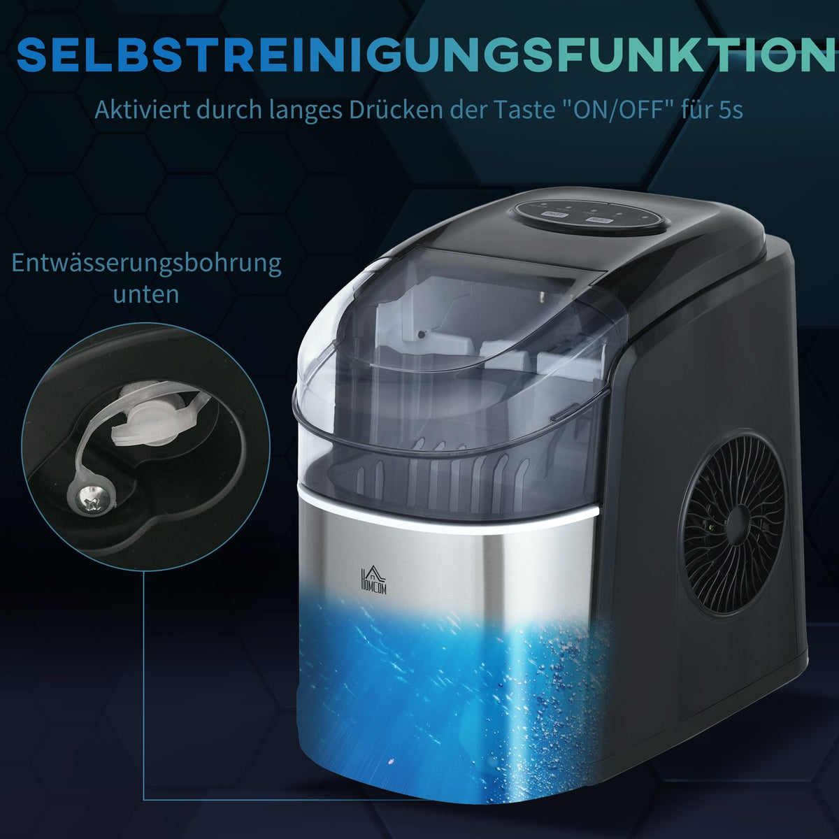 Ice Cube Machine, Ice Maker, 12Kg/Day, 9 Pieces/6-12 Minutes, 1.8L Ice Cube Maker With 1.7L Water Tank, 2 Ice Cube Sizes, Ice Scoop