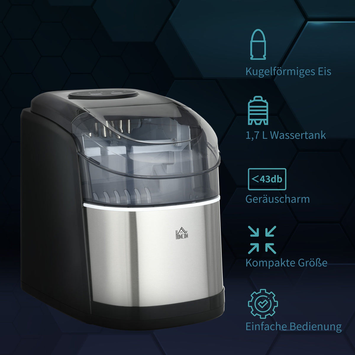 Ice Cube Machine, Ice Maker, 12Kg/Day, 9 Pieces/6-12 Minutes, 1.8L Ice Cube Maker With 1.7L Water Tank, 2 Ice Cube Sizes, Ice Scoop