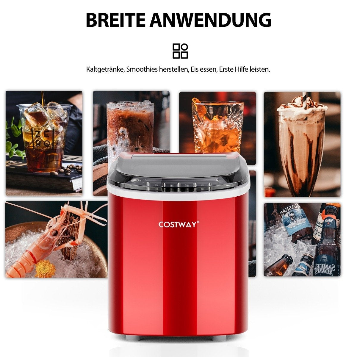 Ice cube machine 2.2 L ice cube machine with spherical ice cubes 24.5 x 35.5 x 32 cm red