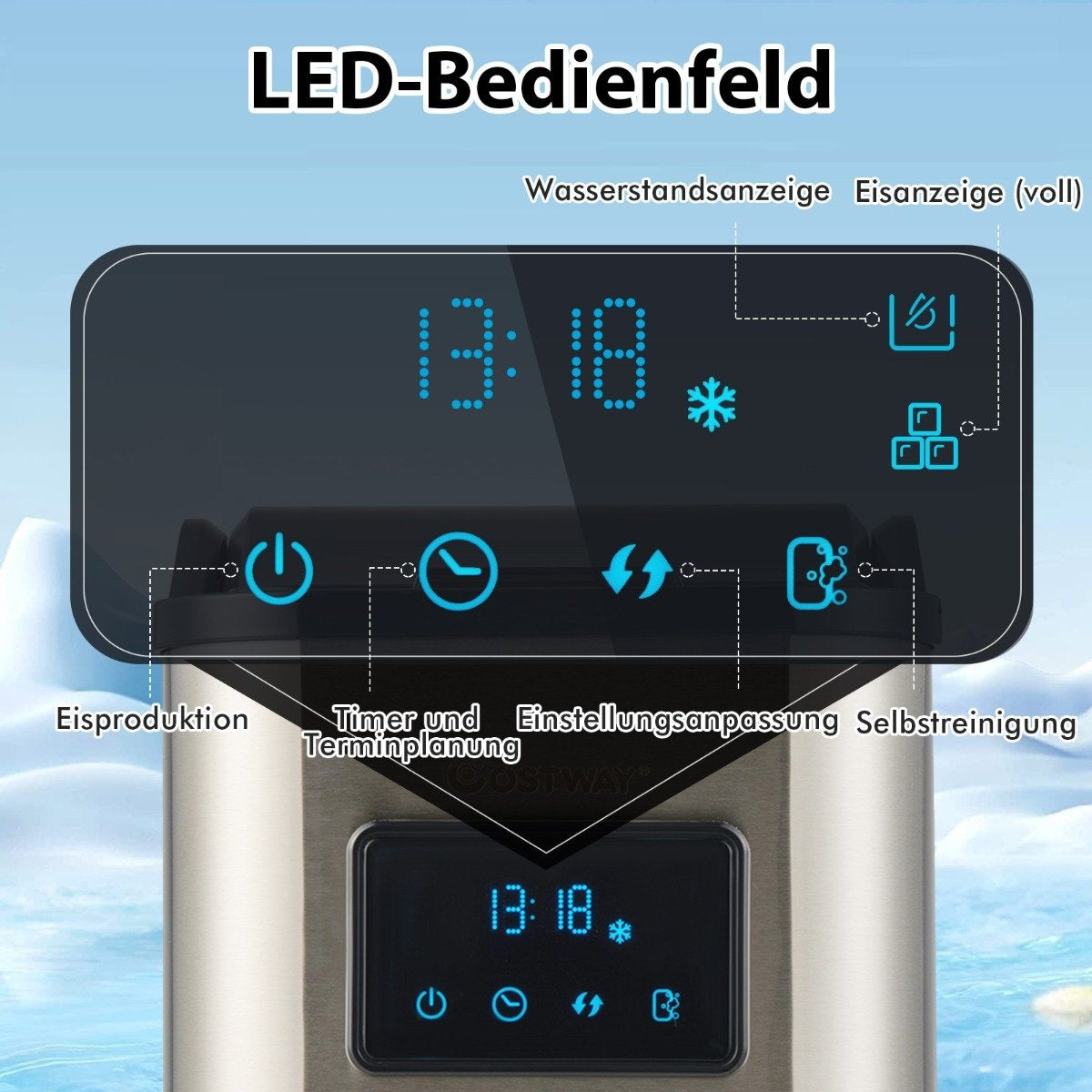 Ice cube machine 24kg per day crushed ice maker ice machine ice cube maker including shovel timer 2.5L water tank