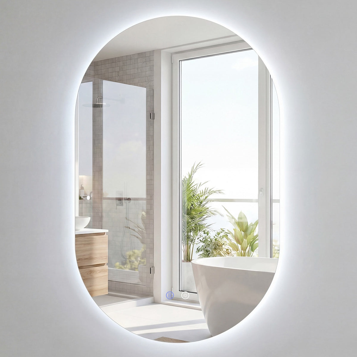Illuminated Wall Mirror, 3-Color Dimmable, Anti-Fog, 80x50 cm