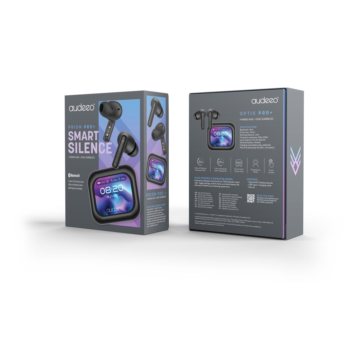 In-Ear TWS Earbuds, ANC, ENC, Touchscreen Case, Black