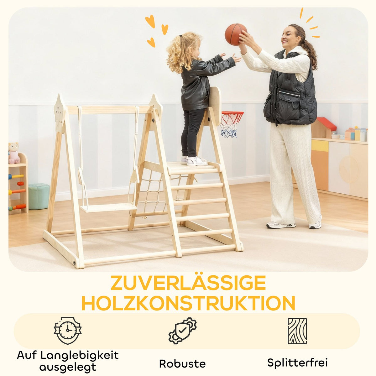Indoor Climbing Gym with Slide, Swing, Basketball Hoop, Foldable