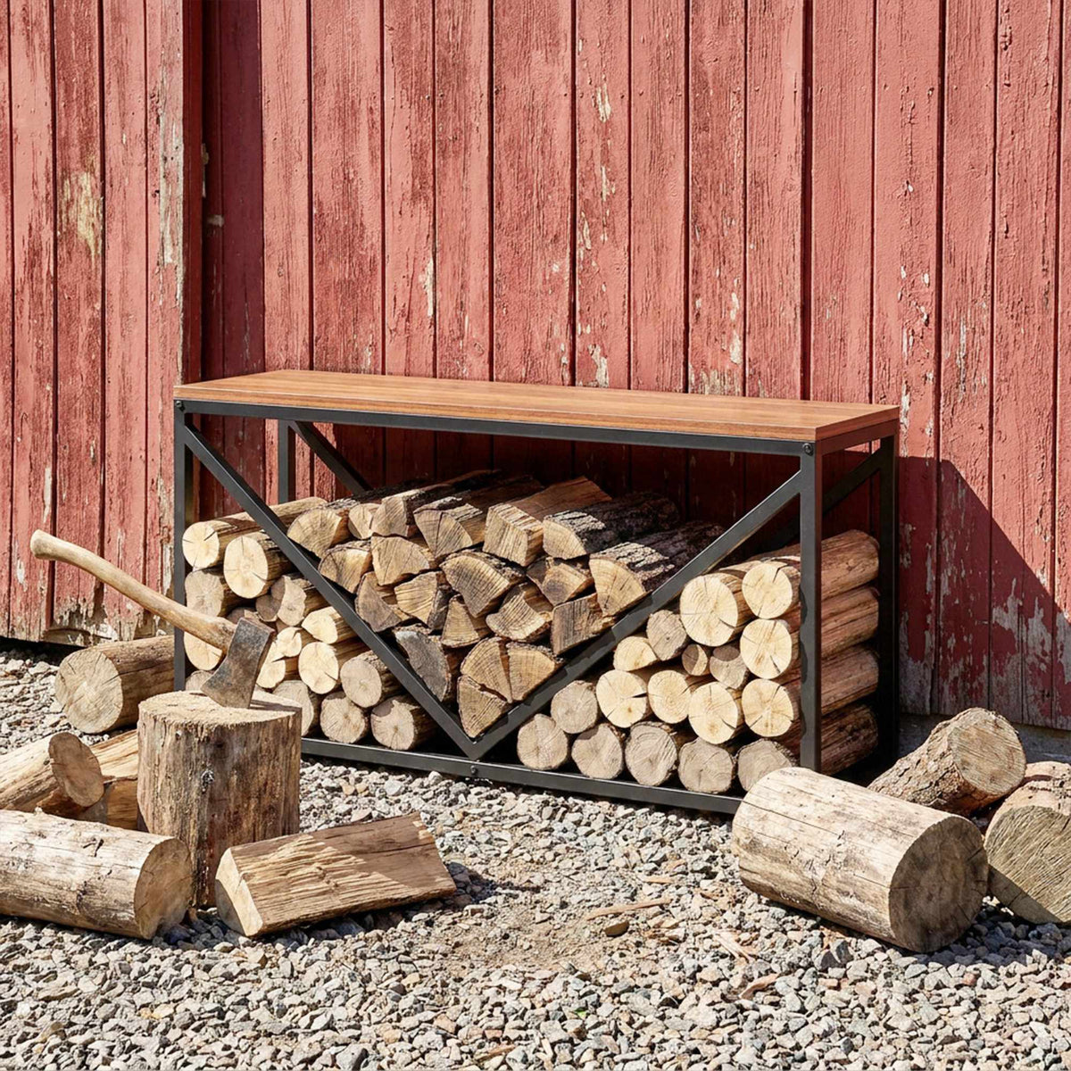 Indoor Firewood Rack & Side Table, 98 x 28 x 50 cm