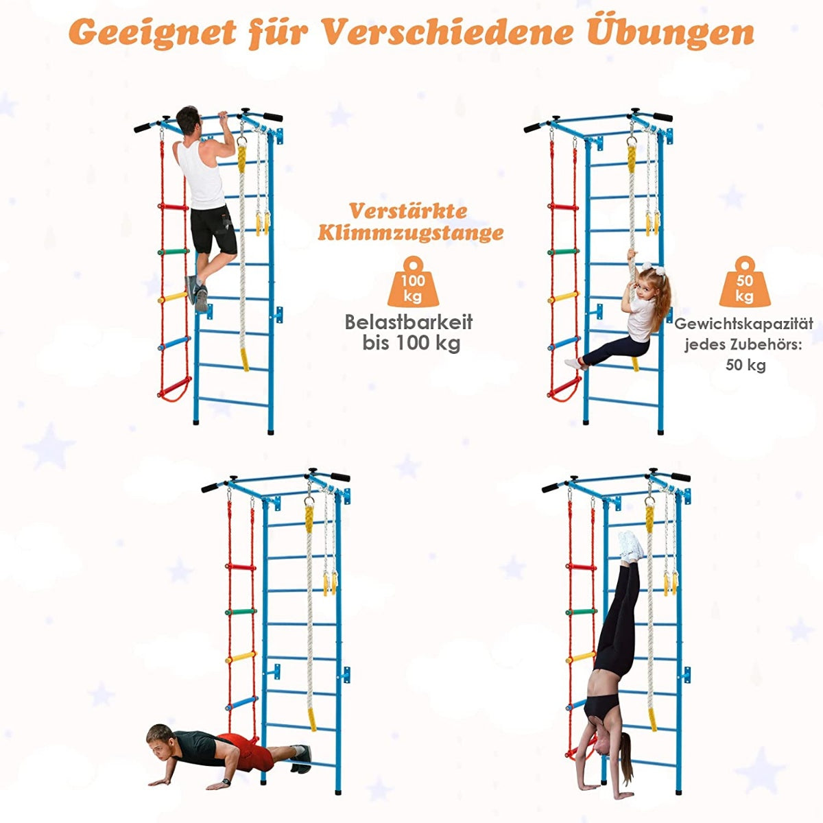 Indoor Kids Gym Wall Set with Ladder and Pull-Up Bar