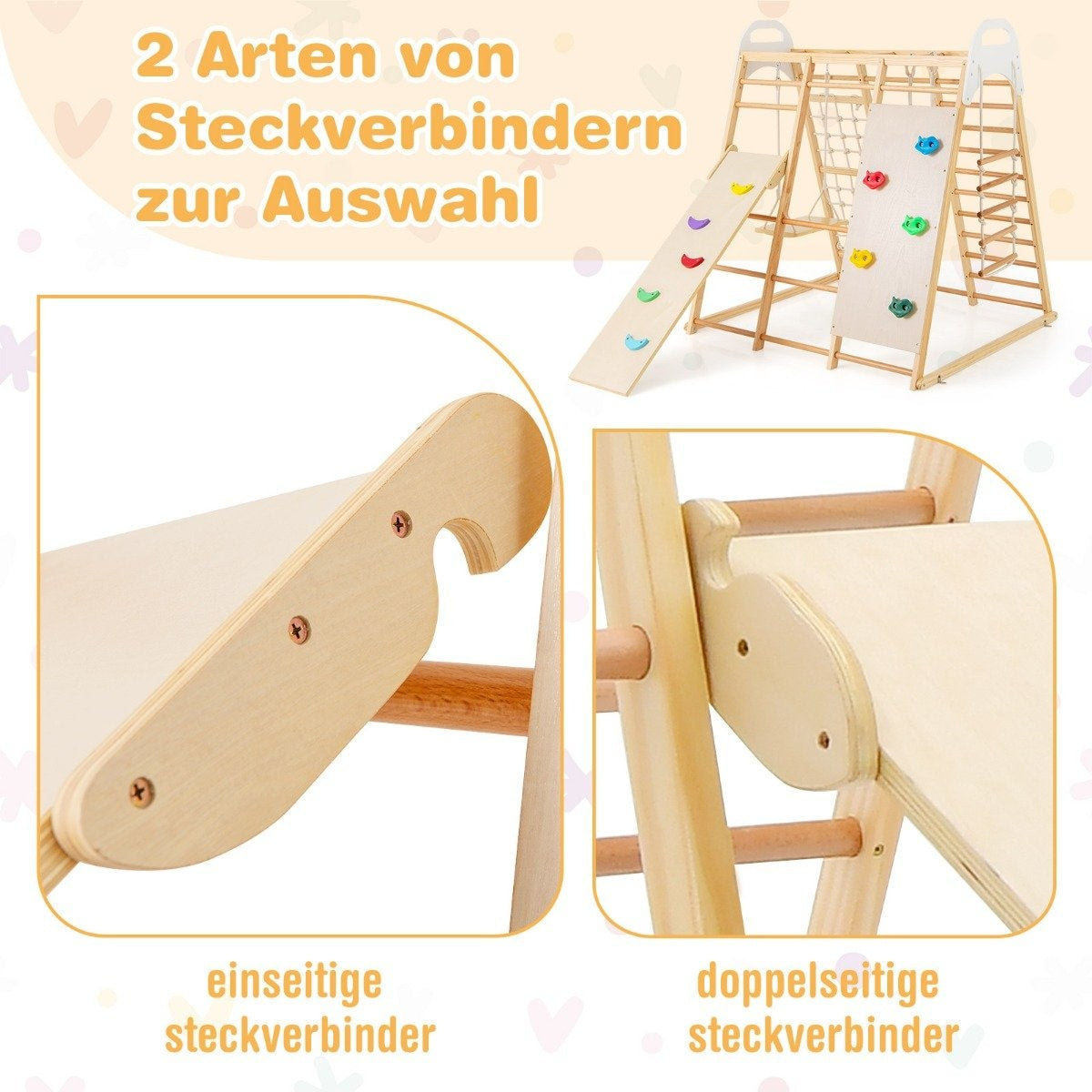 Indoor Playground Set – 8-in-1 Wooden Climbing Gym