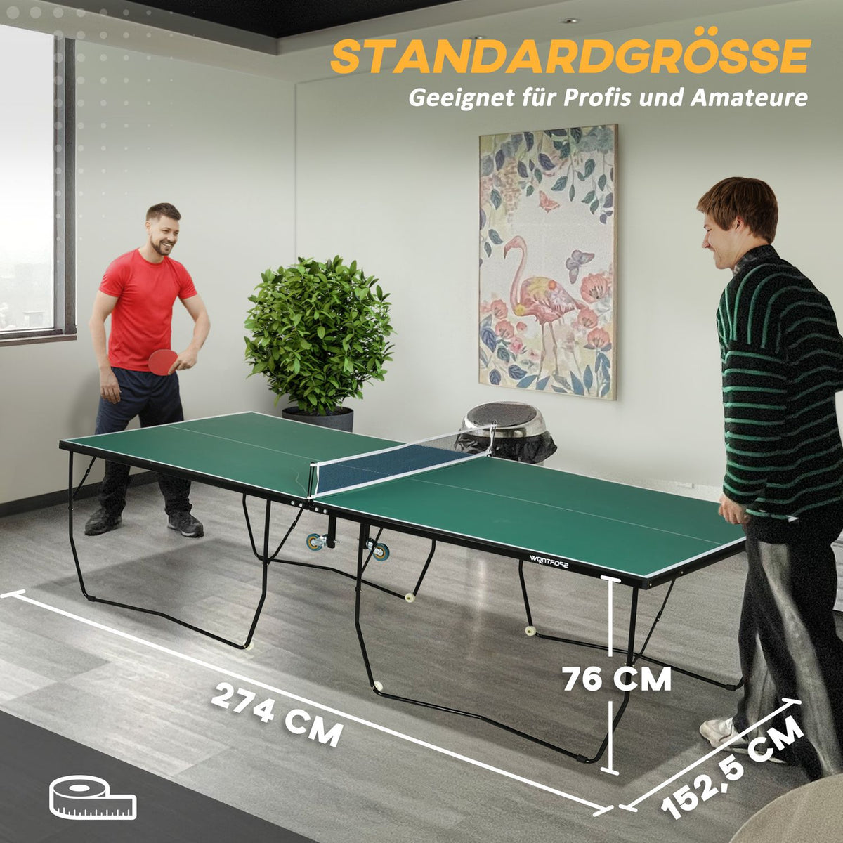 Indoor Table Tennis Table With Wheels Table Tennis Table Foldable Table Tennis Game Set With 2 Table Tennis Bats And 3 Balls, Steel, Green
