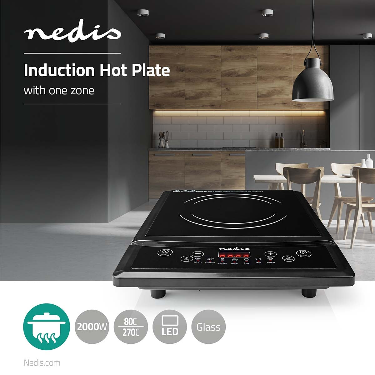 Induction plate | Cooking zones: 1 | 2000 W | Overheat Protection | Black | Timer | Turbo action | Child lock | LCD screen