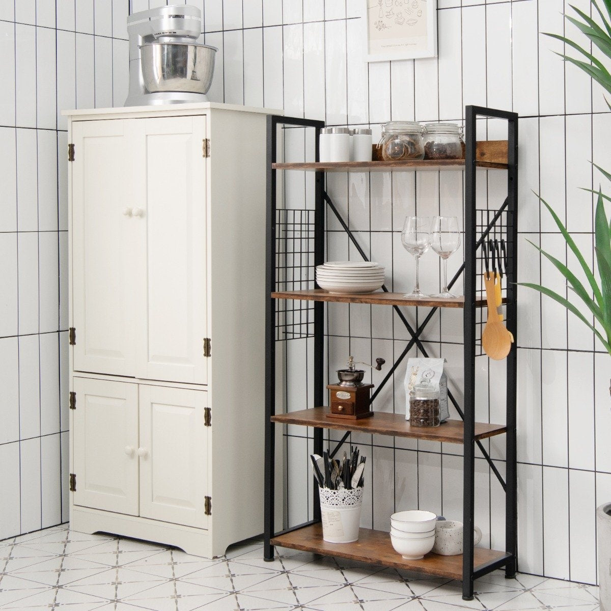 Industrial 4 tier bookcase multifunctional storage rack with anti-tip device
