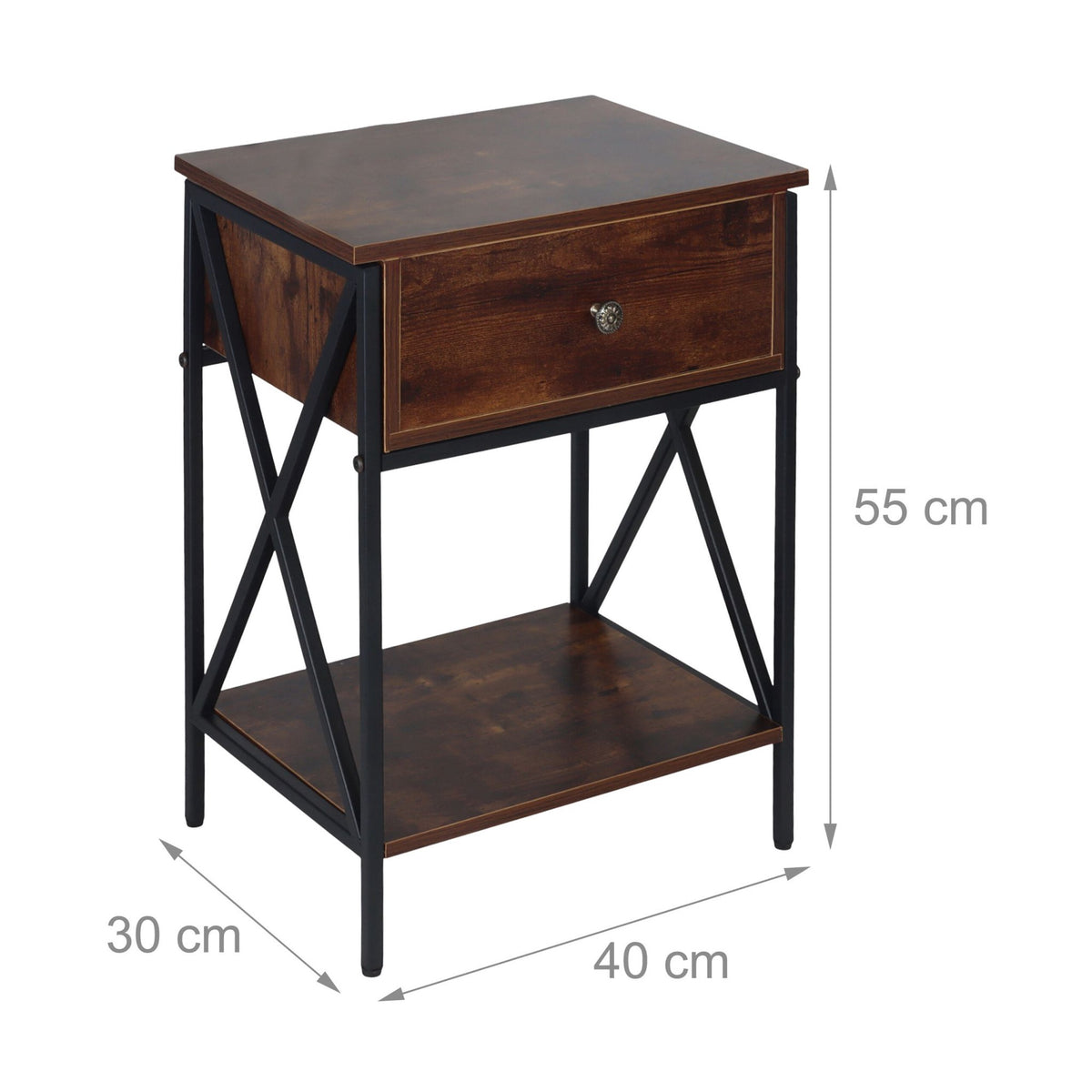 Industrial Bedside Table with Drawer and Shelf
