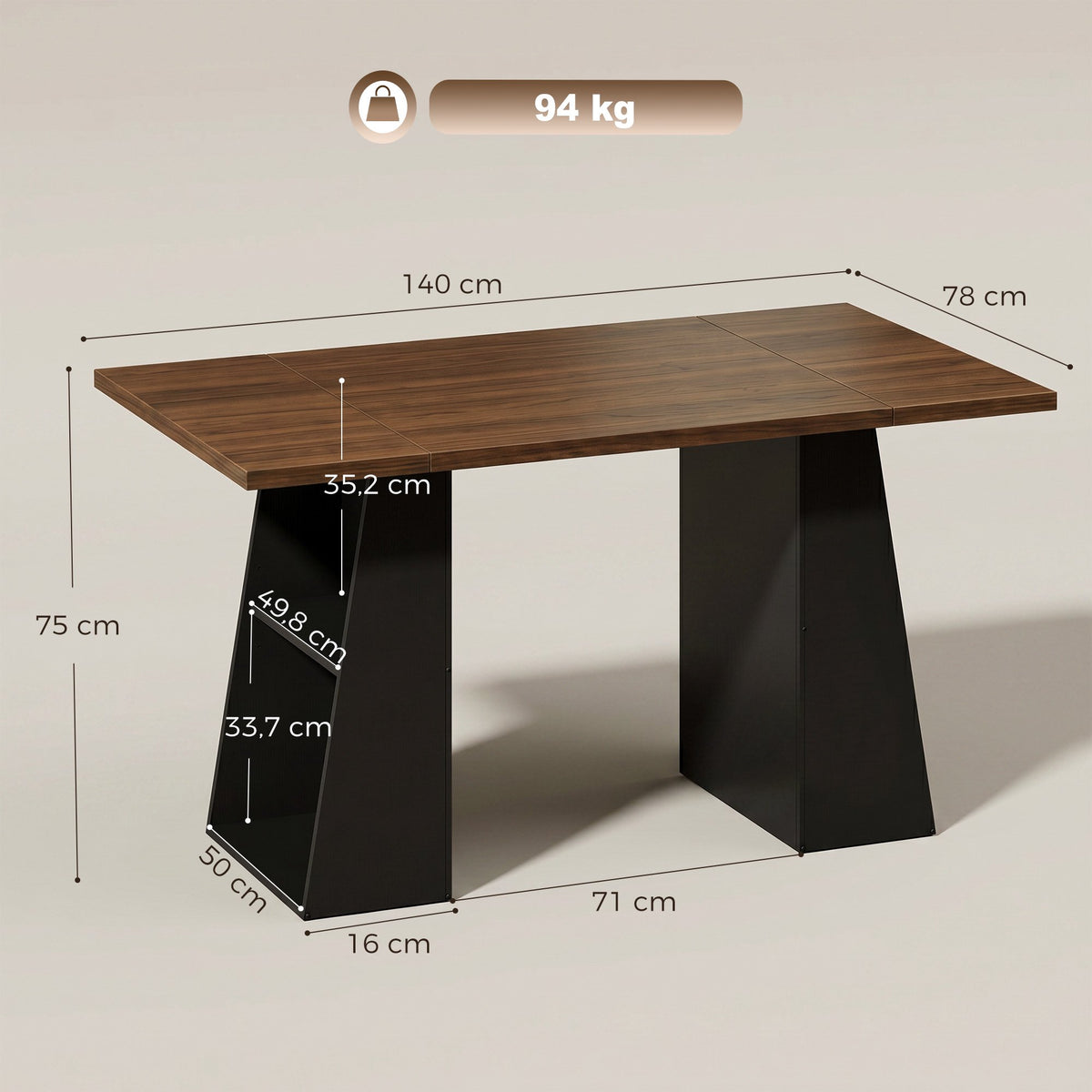 Industrial Computer Desk 140 cm, 4 Open Shelves, Brown-Black