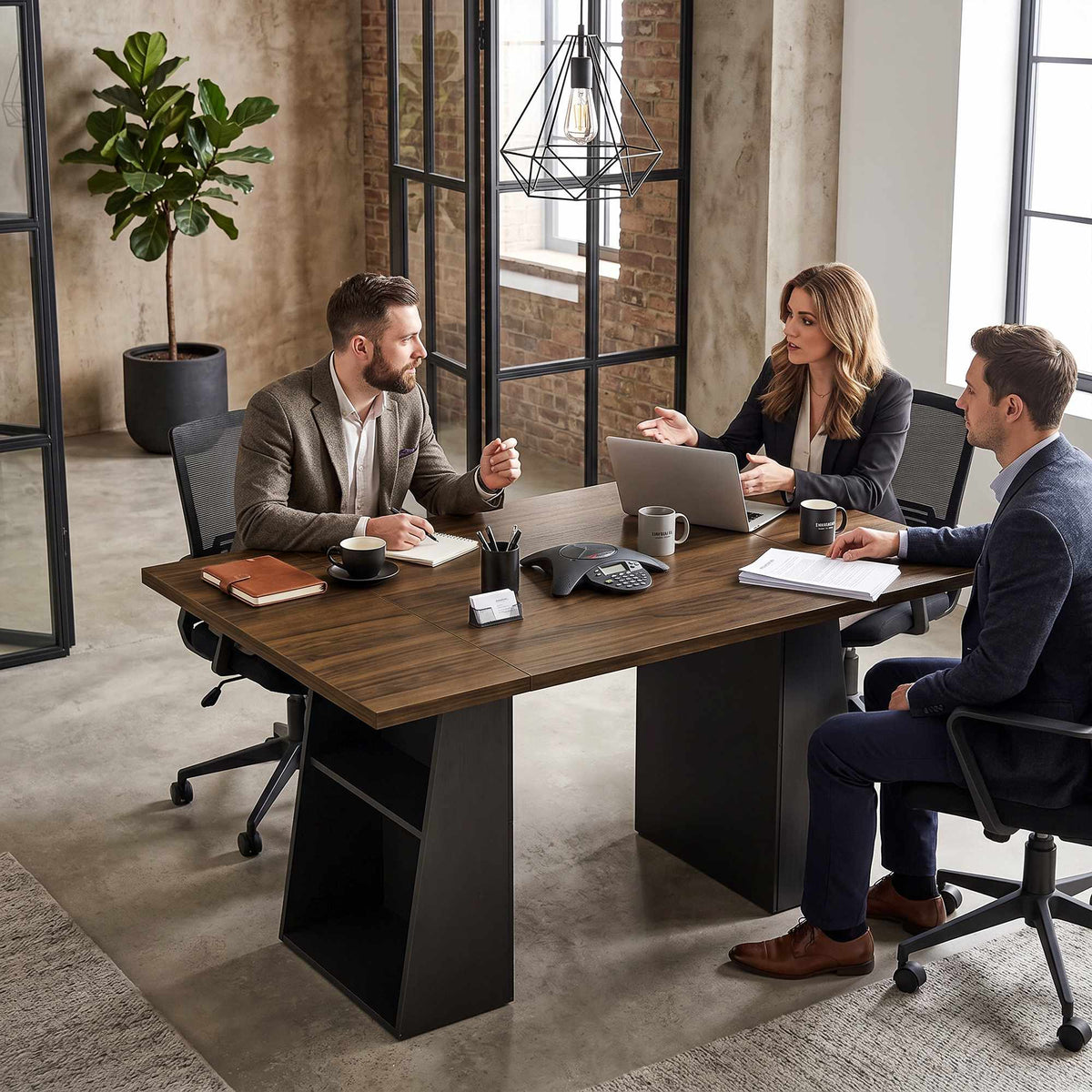 Industrial Computer Desk 140 cm, 4 Open Shelves, Brown-Black