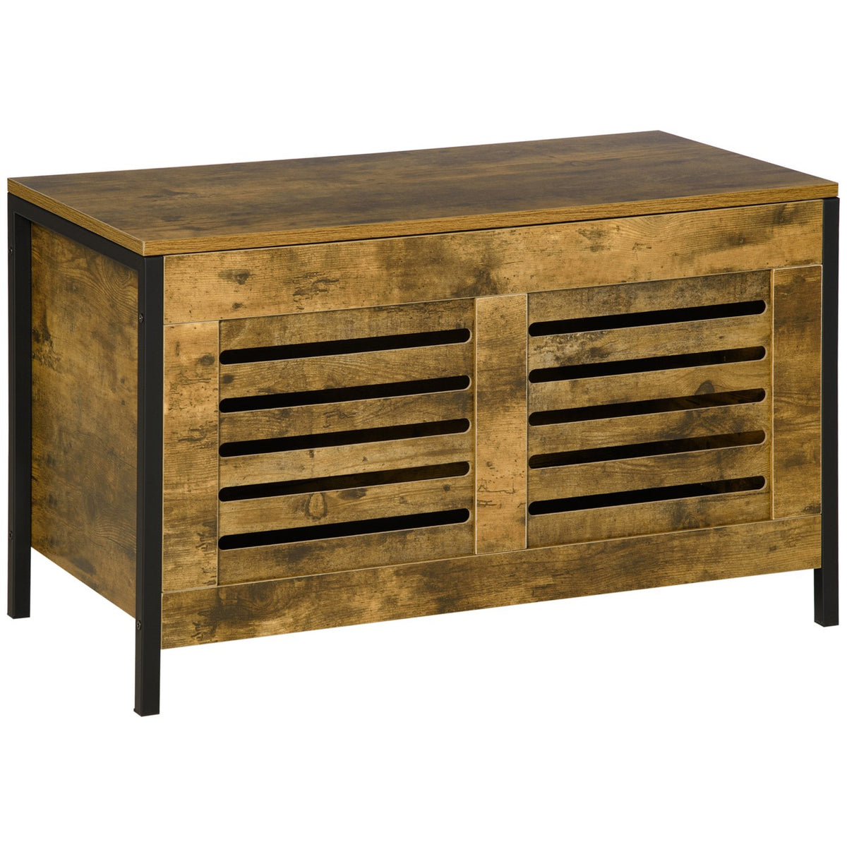Industrial Design Rustic Brown Storage Box With Lid, Steel, For Living Room & Bedroom