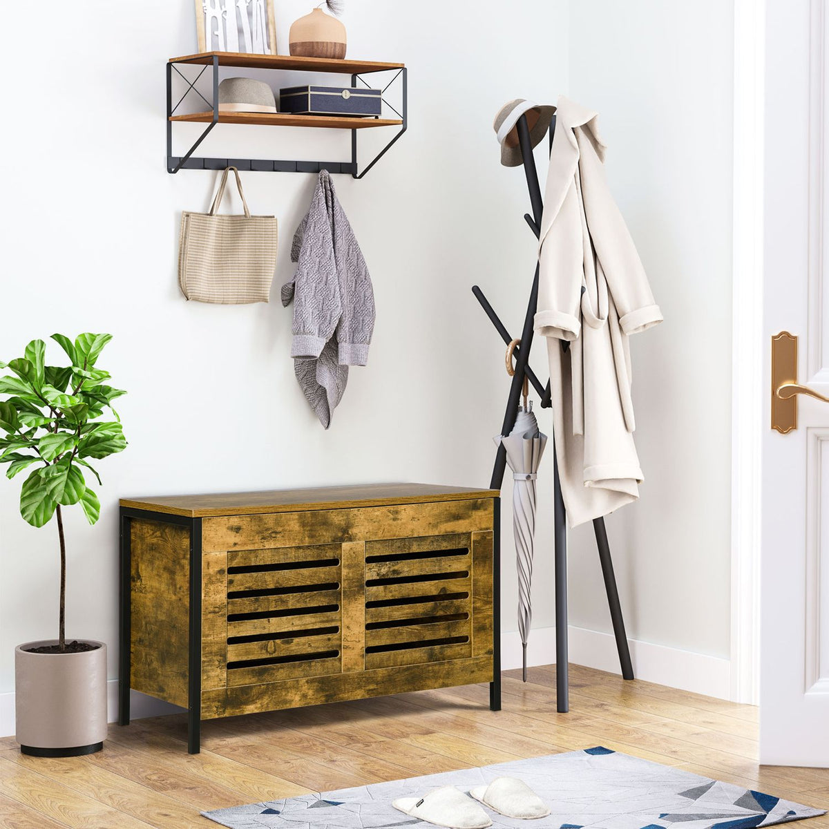Industrial Design Rustic Brown Storage Box With Lid, Steel, For Living Room & Bedroom