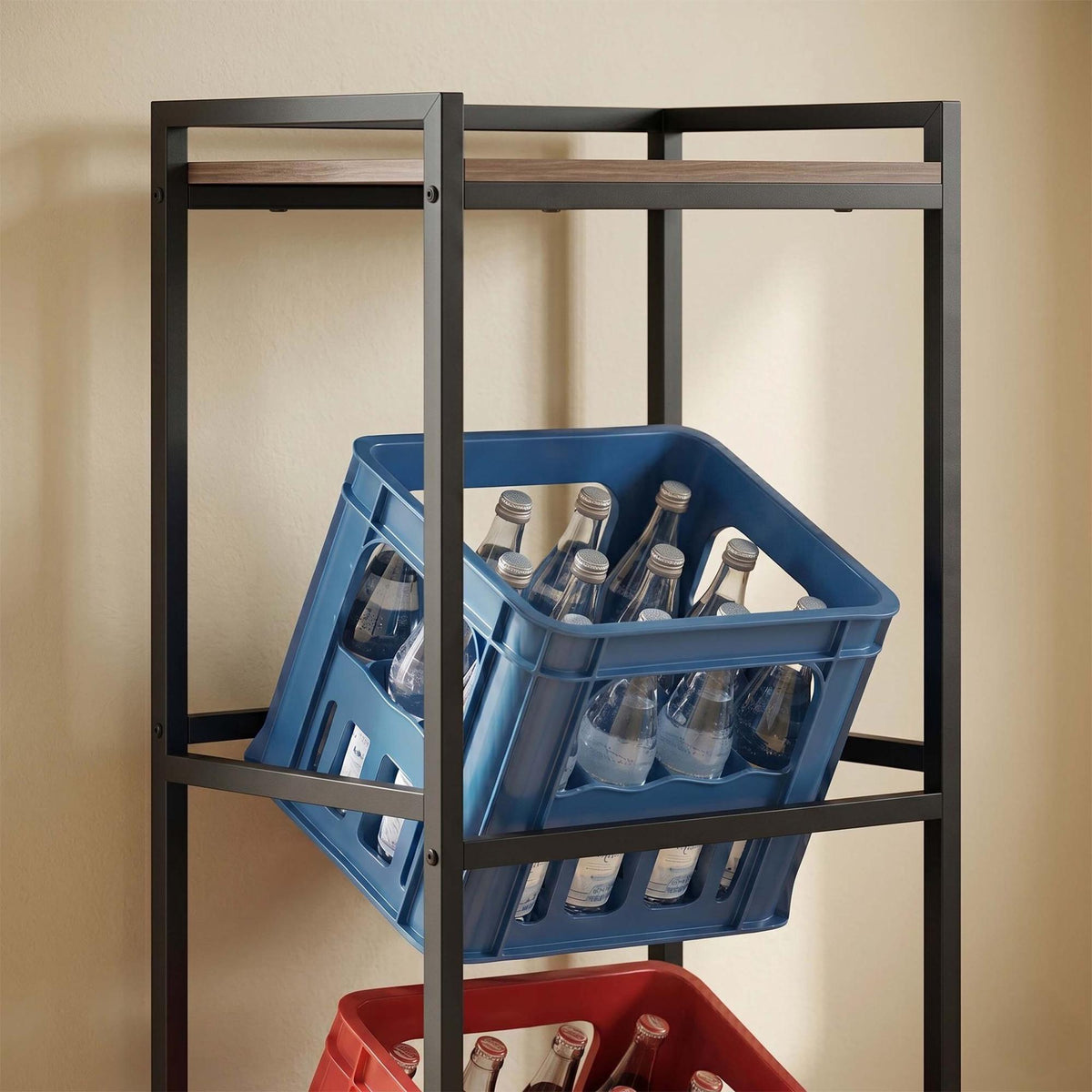 Industrial-Style Drink Crate Rack, 2-Tier, Black/Brown