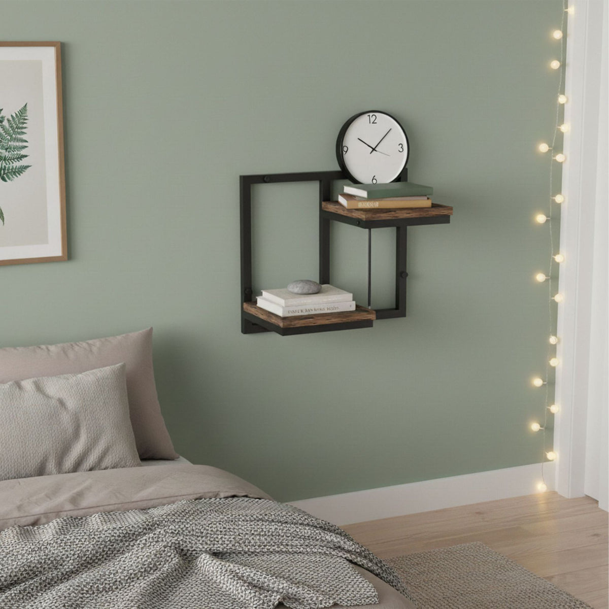 Industrial Wall Shelf, Metal and Wood, Floating Design