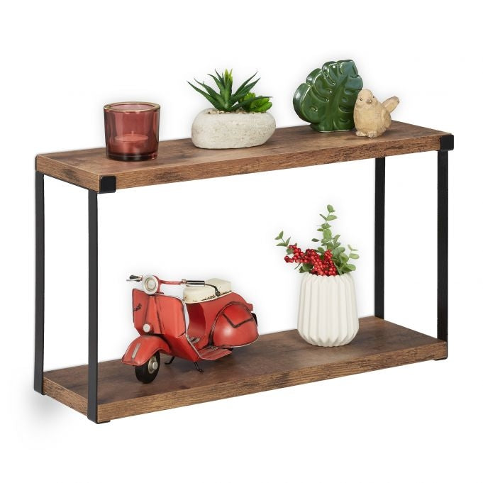 Industrial wall shelf with 2 shelves