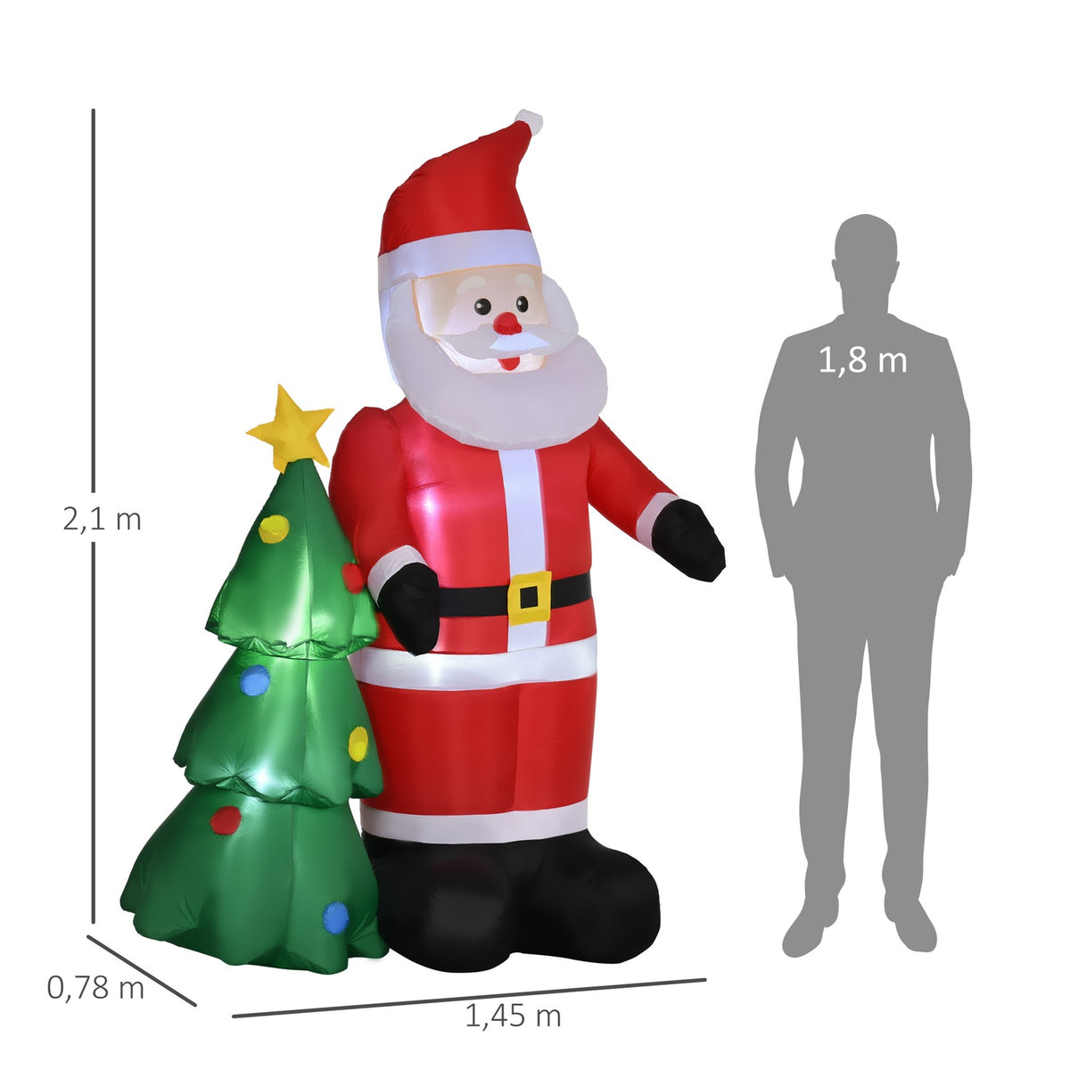 Inflatable 210Cm Santa Claus With Christmas Tree Led Self-Inflating Waterproof Christmas Decoration Christmas Lights