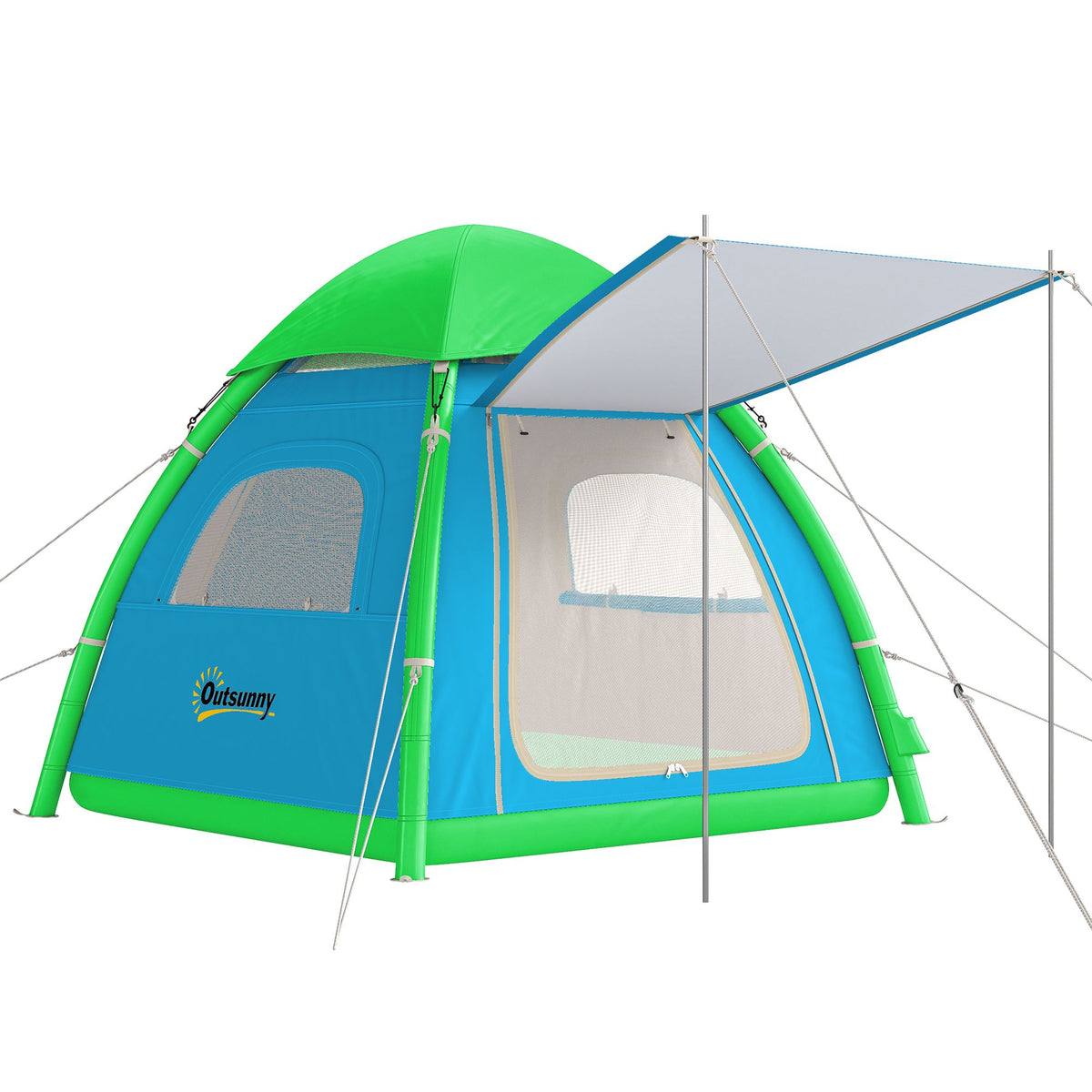 Inflatable 3-Person Camping Tent with Pump, Mesh Roof