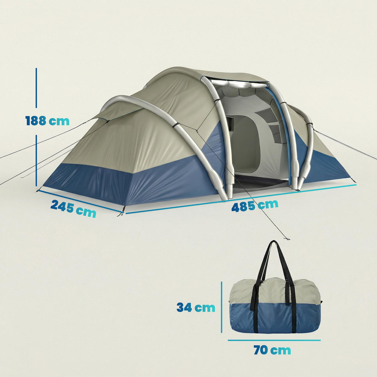 Inflatable 4-Person Tent, Quick Setup, 2 Bedrooms
