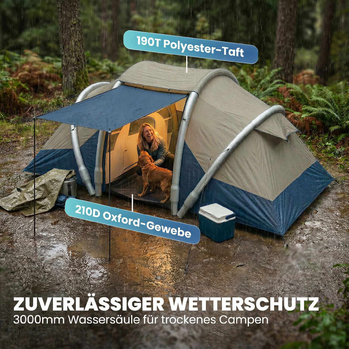 Inflatable 4-Person Tent, Quick Setup, 2 Bedrooms
