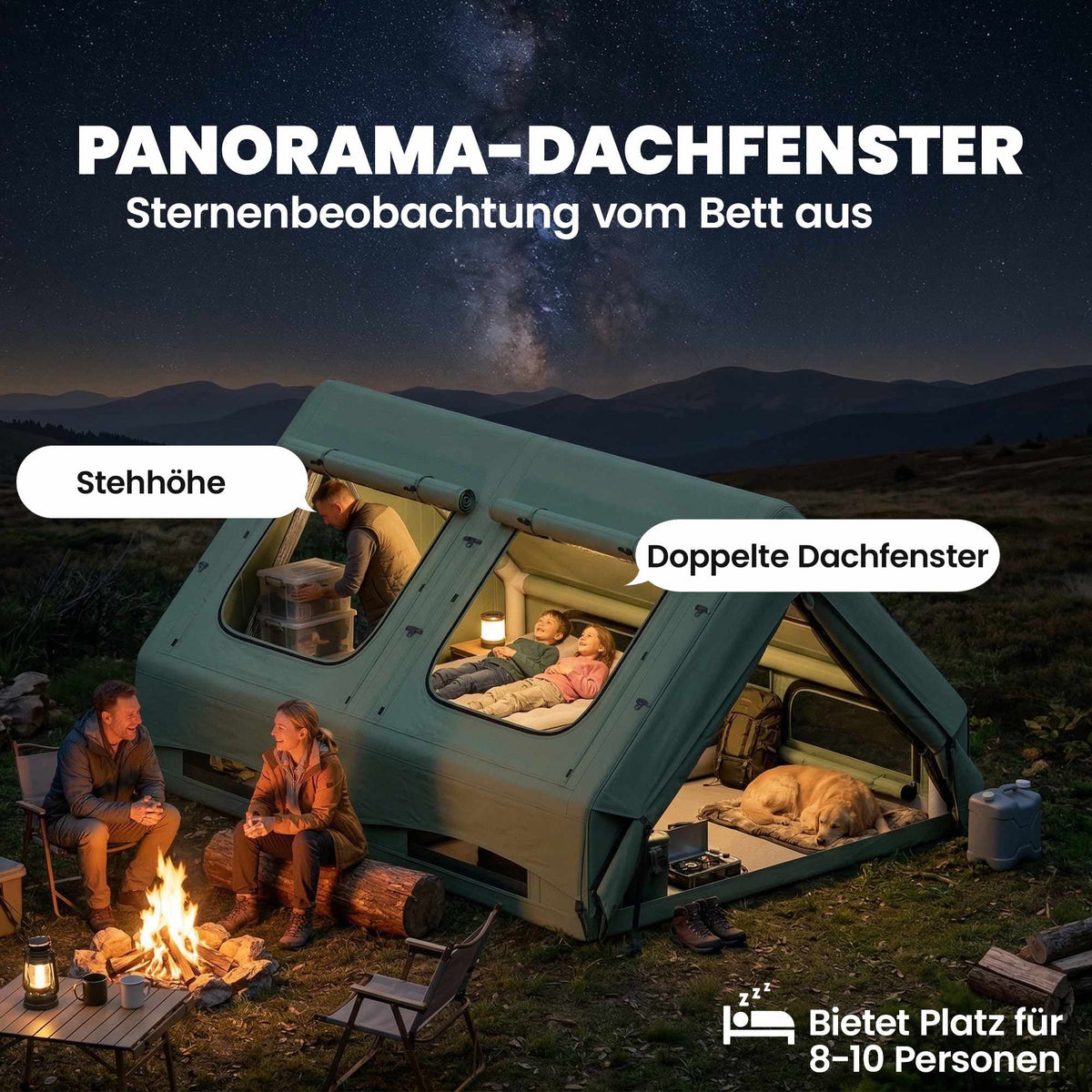 Inflatable 4-Season Tent for 8-10 People, Waterproof