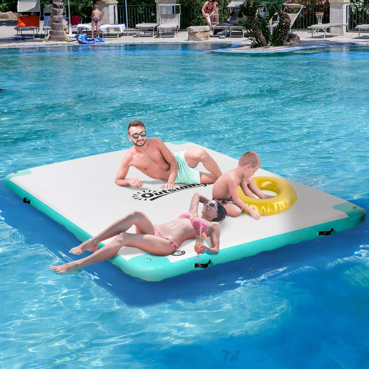 Inflatable Bathing Island Up To 500 Kg Load Capacity Swimming Island For Pool Lake Lounger Island Plastic 304 X 204 X 15 Cm