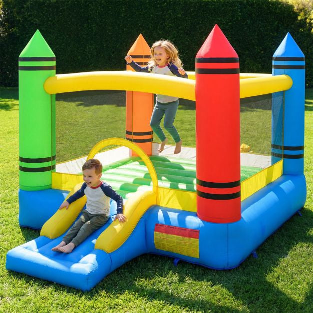 Inflatable Bounce House With Slide, Crayon Theme