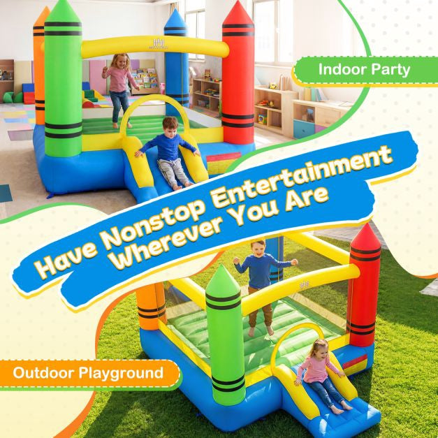 Inflatable Bounce House With Slide, Crayon Theme