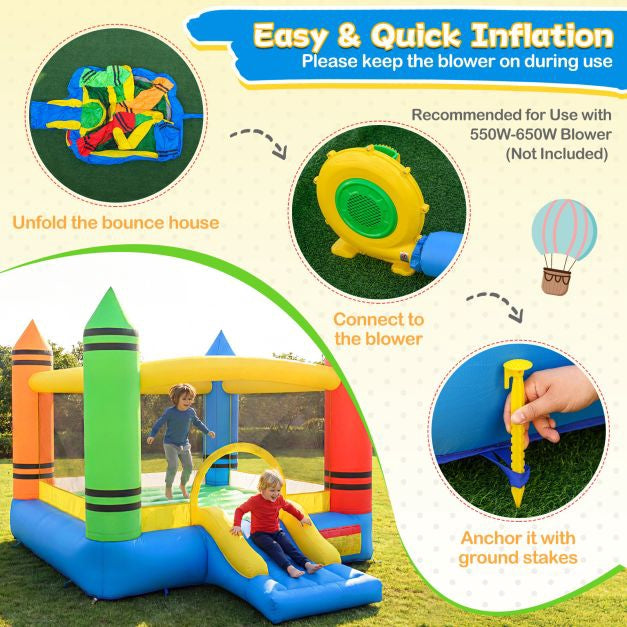Inflatable Bounce House With Slide, Crayon Theme