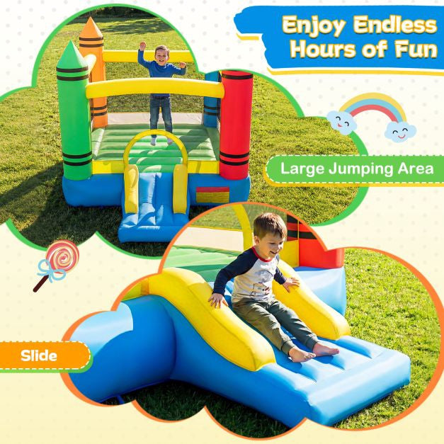 Inflatable Bounce House With Slide, Crayon Theme