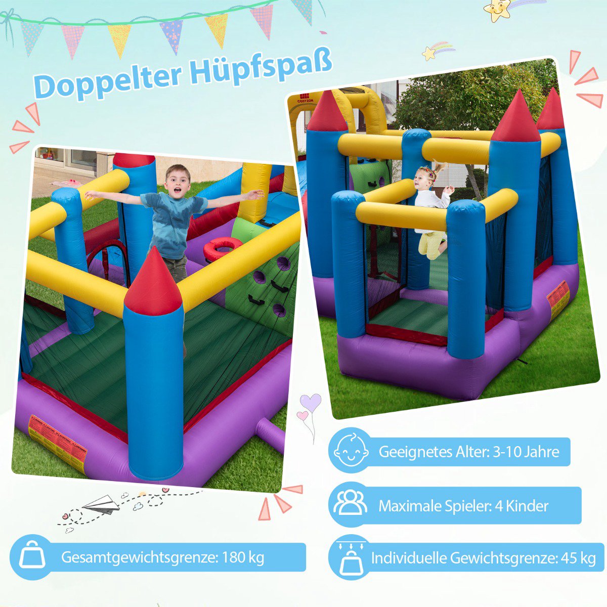 Inflatable Bounce House with Slide and Ball Pit, 5-in-1 Play Area
