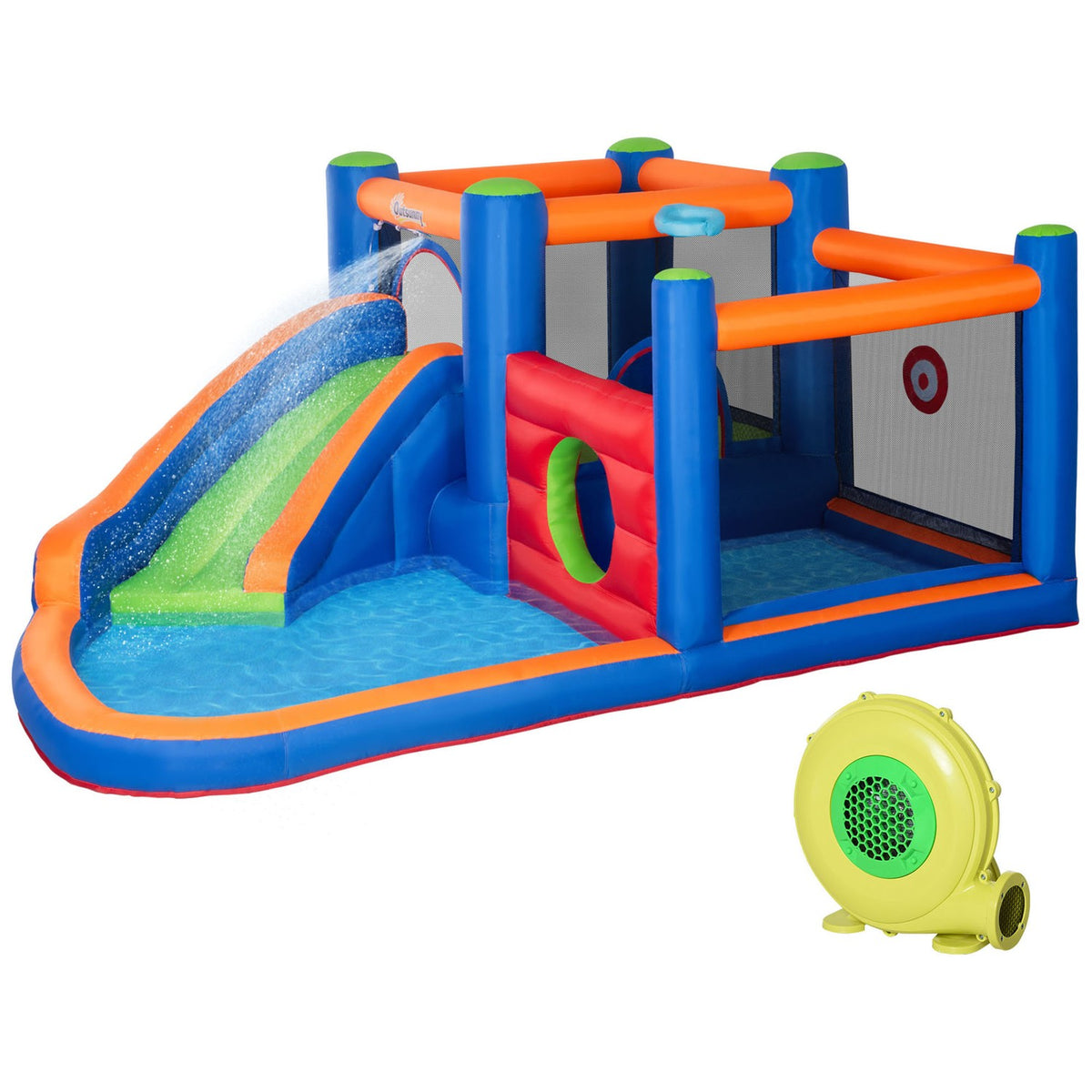 Inflatable Bouncy Castle Water Park With Blower Bouncy Castle With Water Slide Basketball Hoop Inflatable Water Play Center For Ages 3 And Up Trampoline