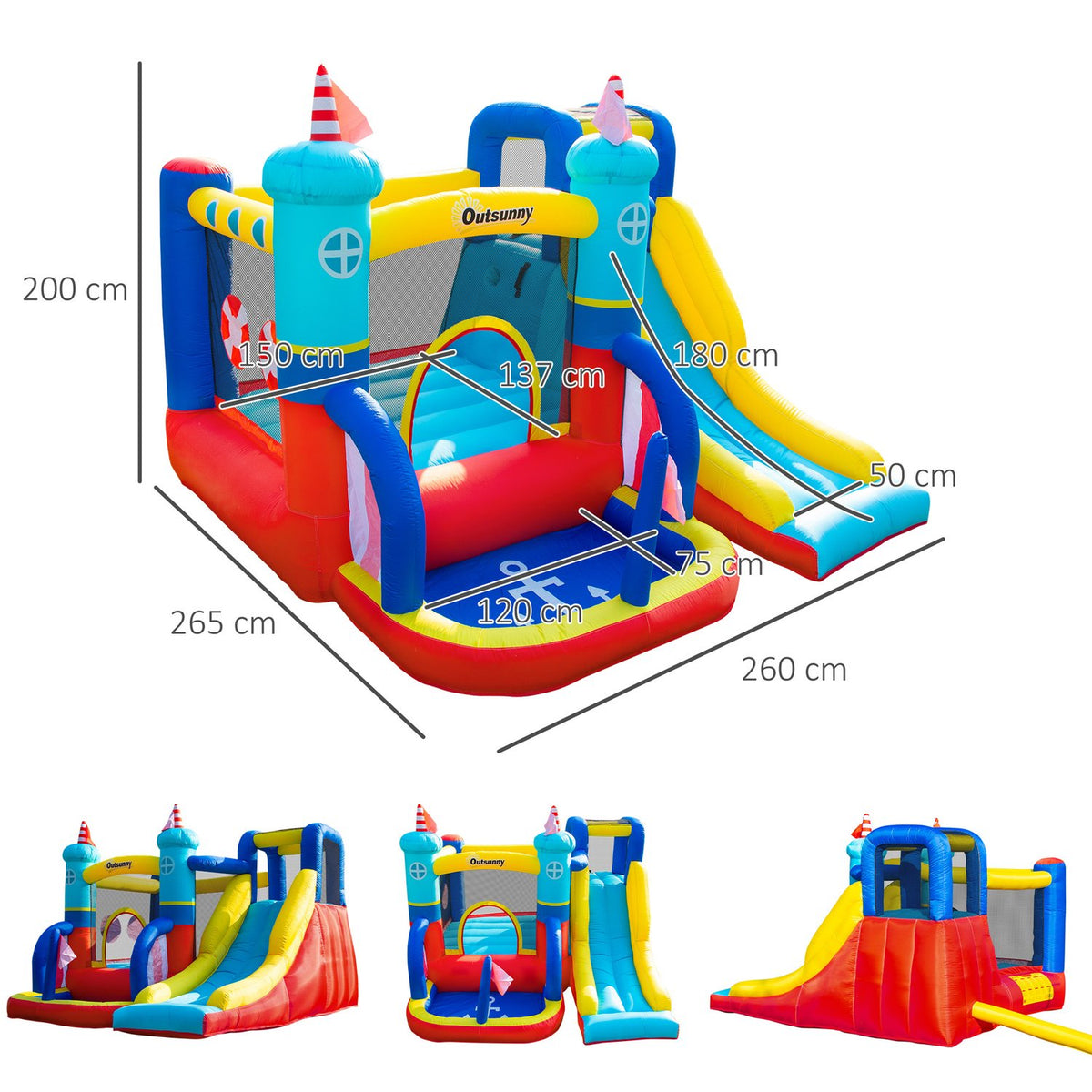 Inflatable Bouncy Castle With Blower Water Park Inflatable Slide Climbing Wall Trampoline With Carry Bag For Children 3 To 8 Years Old