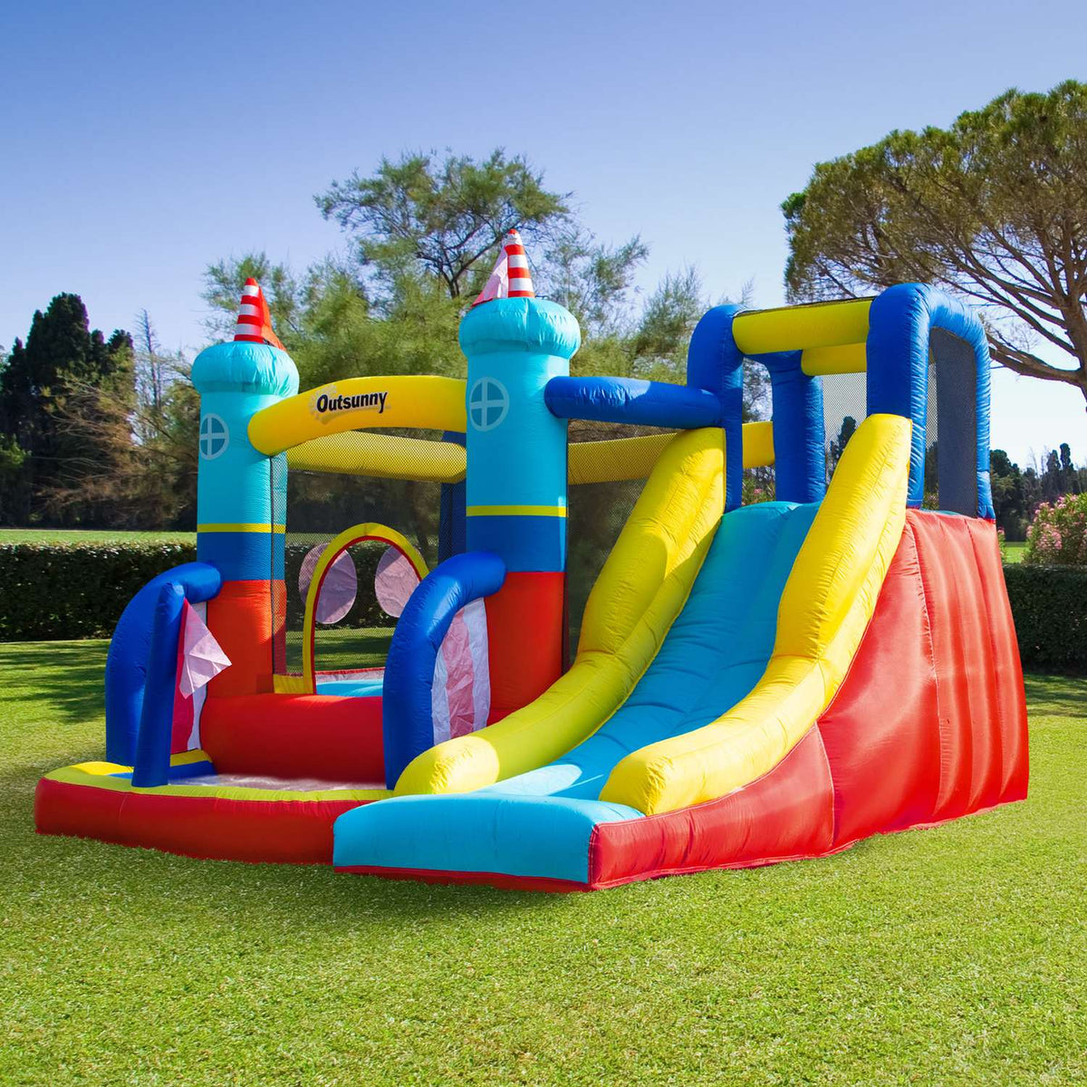 Inflatable Bouncy Castle With Blower Water Park Inflatable Slide Climbing Wall Trampoline With Carry Bag For Children 3 To 8 Years Old