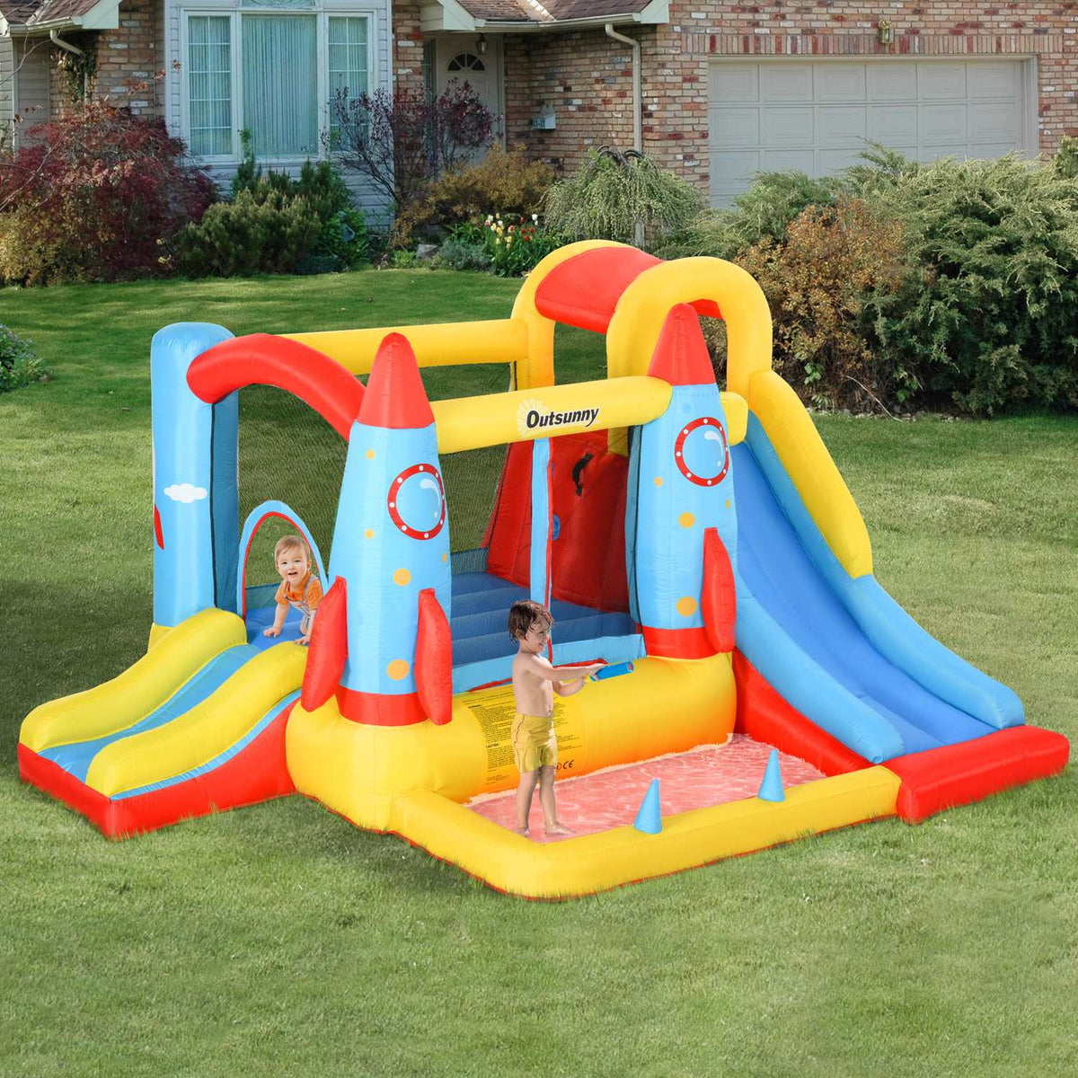 Inflatable Bouncy Castle With Water Slide Blower For 4 Children Xxl Jumping Castle For 3-10 Years Water Park 330 X 265 X 185 Cm