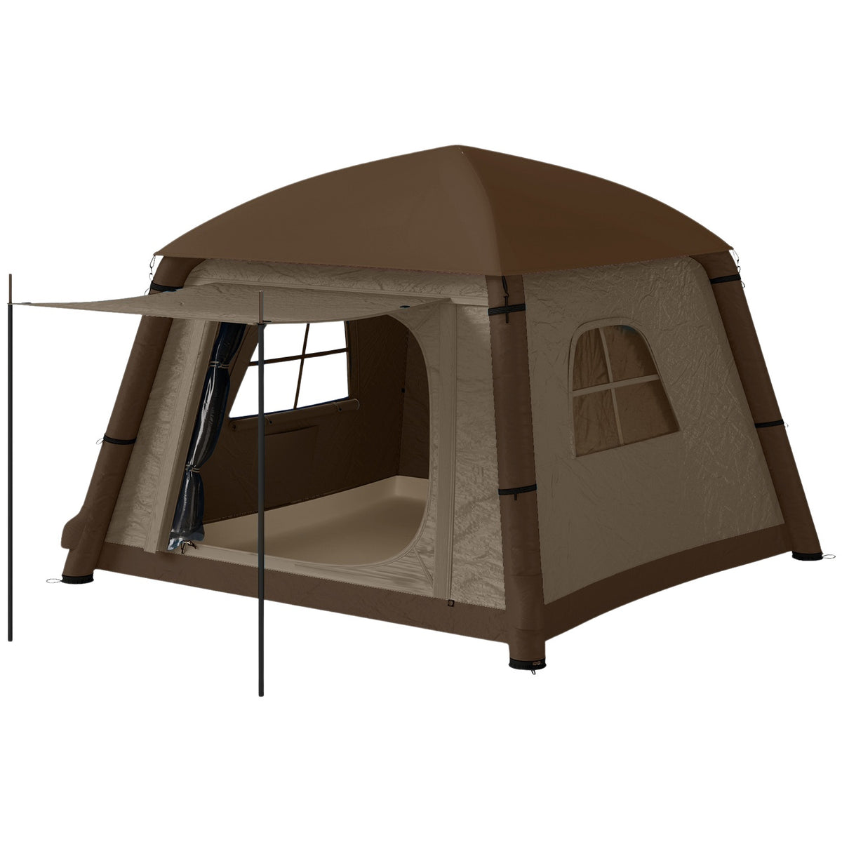 Inflatable Camping Tent 1-2 Person Outdoor Family Tent with Awning Hooks Air Pump Windows Doors Storage Bag Air Tent for 4 Seasons Windproof Glamping Tent
